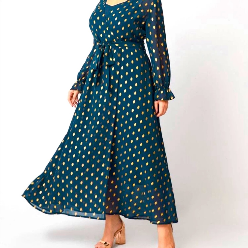 Gold dot belted longline dress (size 12)
